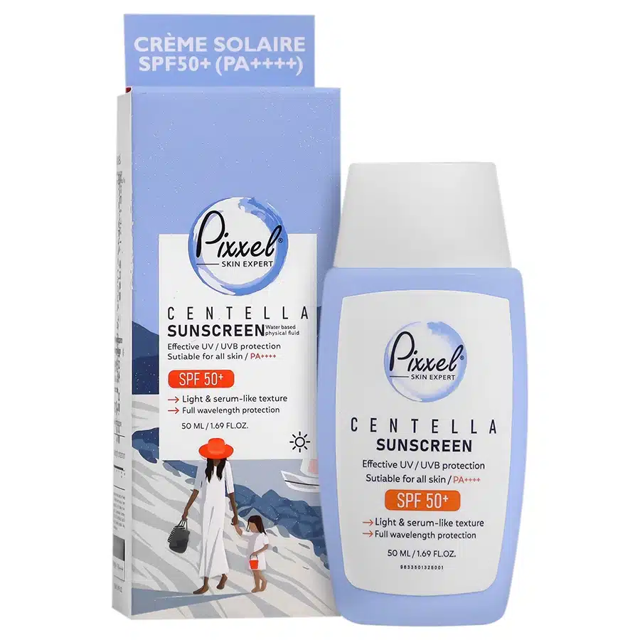 کرم ضد آفتاب بی‌رنگ پیکسل SPF 50 مدل Centella ‌محافظ UVA ،UVB، ++++PA انواع پوست‌ حجم 50 میلی‌لیتر