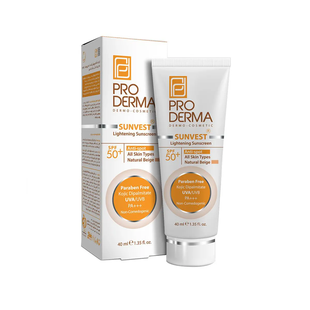 کرم ضدآفتاب روشن کننده لک SPF50 بژ طبیعی انواع پوست پرودرما 40ml